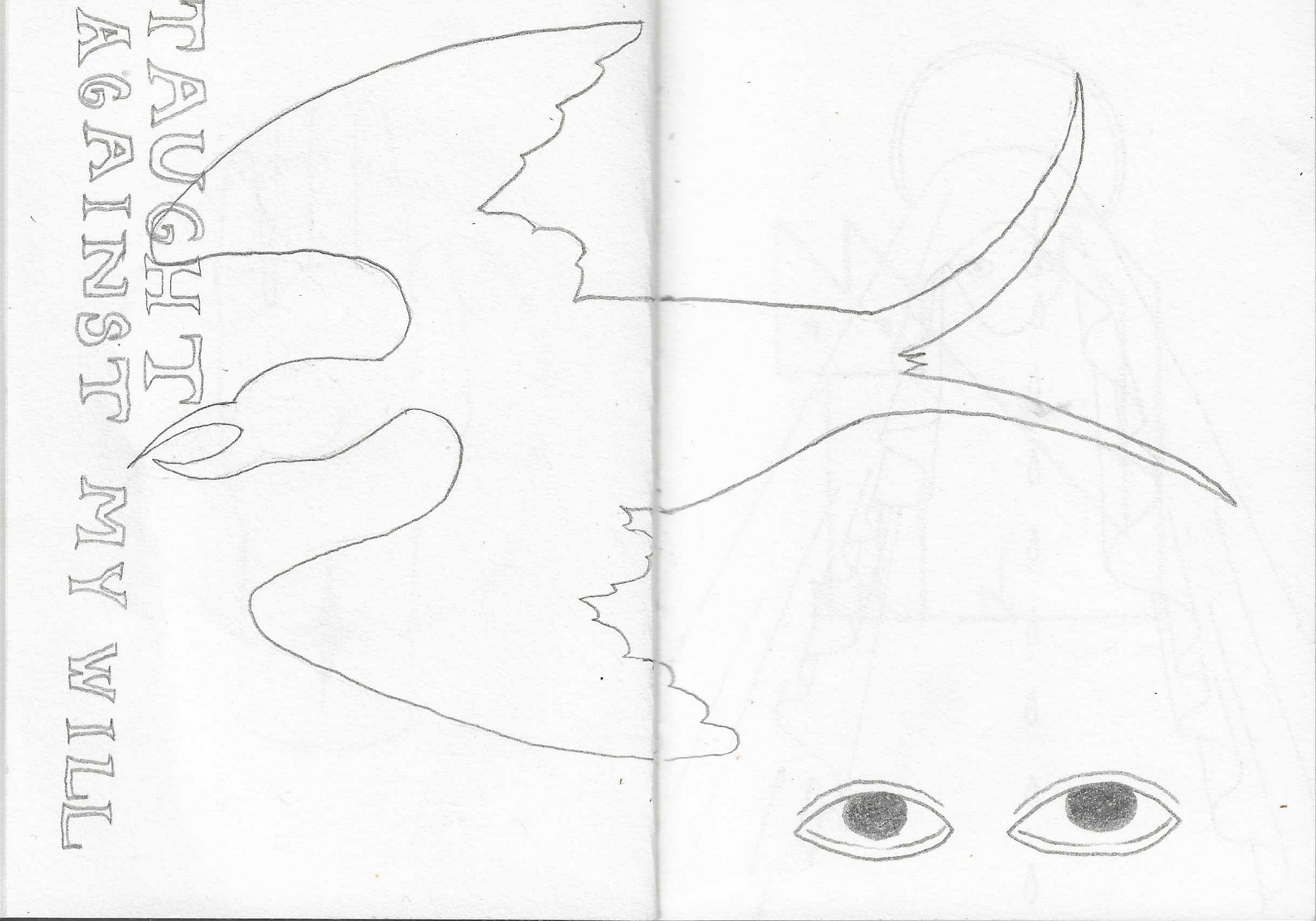 A drawing of a flying bird, eyes and a text that reads: Taught against my will